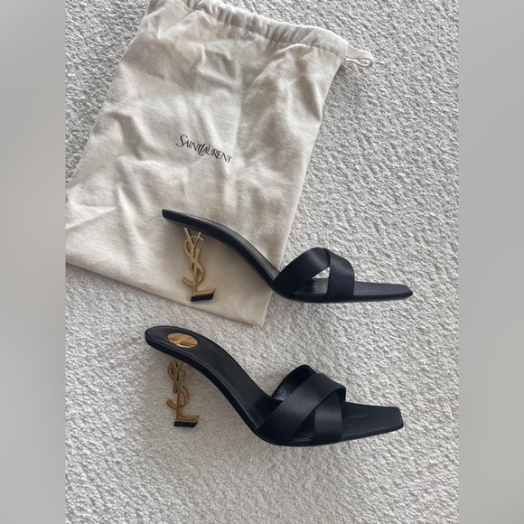 SAINT LAURENT Opyum Slide Sandal Heel in Noir 40 - Picture 4 of 14